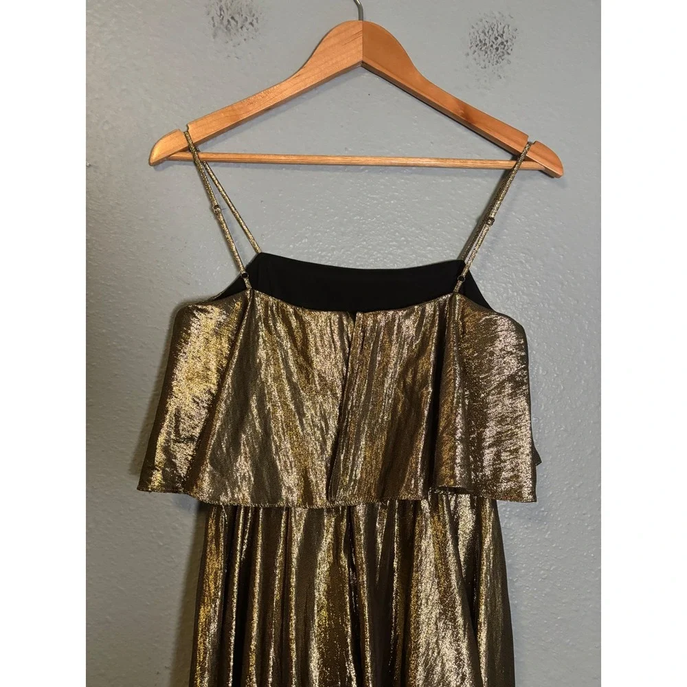 J. Crew Collection Goma Midi Dress Pleated Gold Lame Size‎ 0